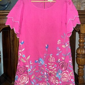 Umgee Hot Pink Floral Embroidered Dress